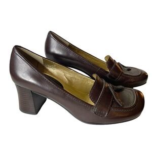 Nine West Harado Y2K Stacked Heel Leather Shoes. Size 8M